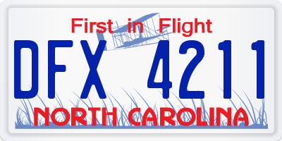 NC license plate DFX4211