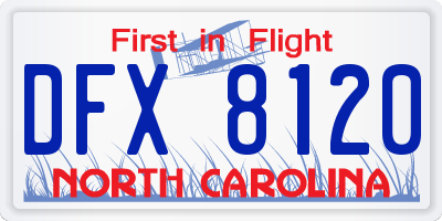 NC license plate DFX8120