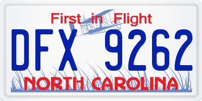 NC license plate DFX9262