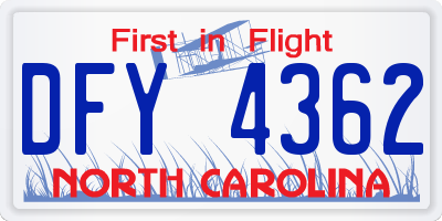 NC license plate DFY4362
