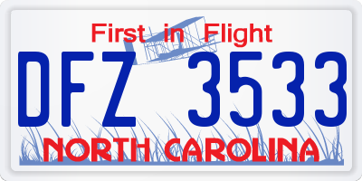 NC license plate DFZ3533