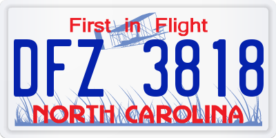 NC license plate DFZ3818