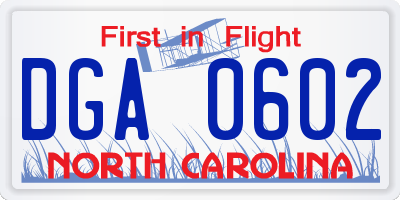 NC license plate DGA0602