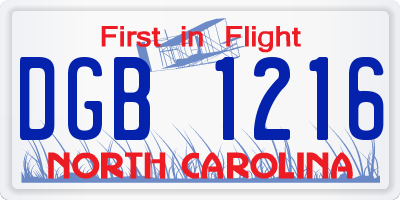 NC license plate DGB1216