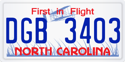 NC license plate DGB3403