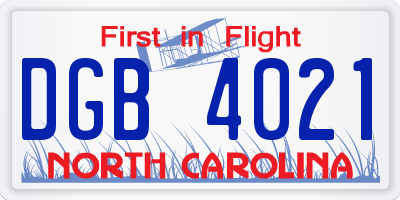 NC license plate DGB4021