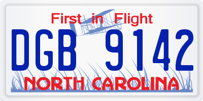 NC license plate DGB9142