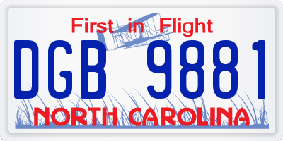NC license plate DGB9881
