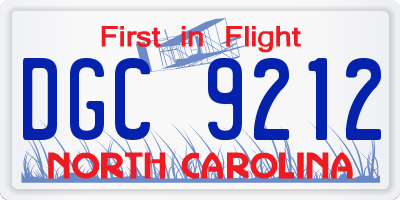 NC license plate DGC9212