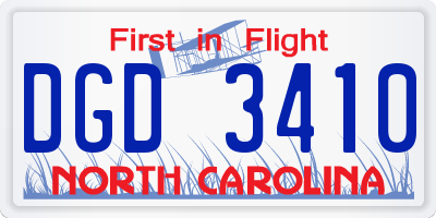 NC license plate DGD3410
