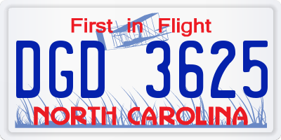 NC license plate DGD3625