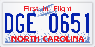 NC license plate DGE0651