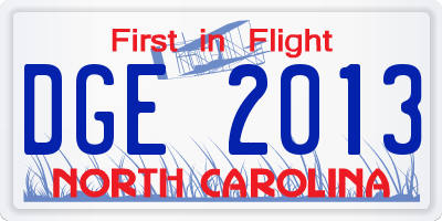 NC license plate DGE2013