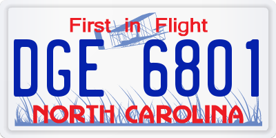 NC license plate DGE6801