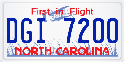 NC license plate DGI7200