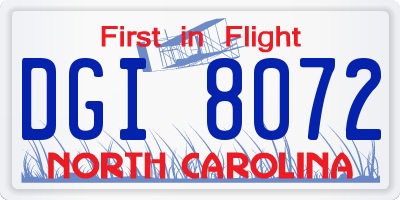 NC license plate DGI8072