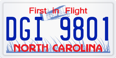 NC license plate DGI9801