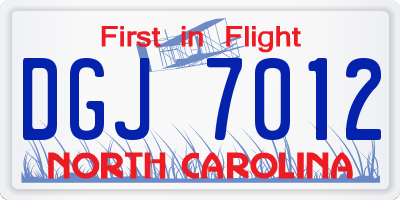 NC license plate DGJ7012