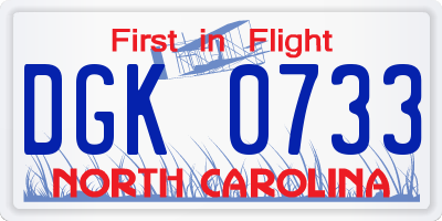 NC license plate DGK0733