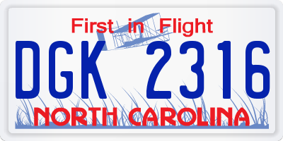 NC license plate DGK2316