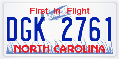 NC license plate DGK2761
