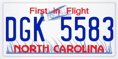 NC license plate DGK5583