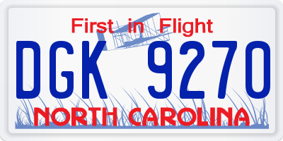 NC license plate DGK9270