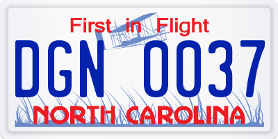 NC license plate DGN0037