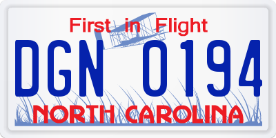 NC license plate DGN0194