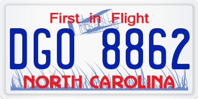 NC license plate DGO8862