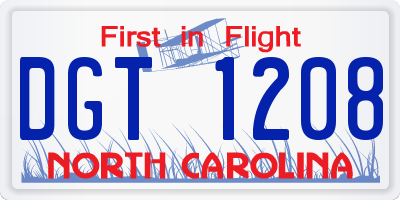 NC license plate DGT1208