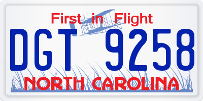 NC license plate DGT9258