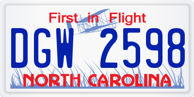 NC license plate DGW2598