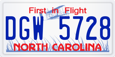 NC license plate DGW5728