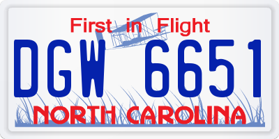 NC license plate DGW6651