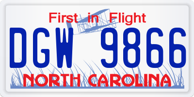 NC license plate DGW9866