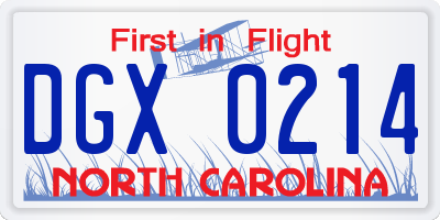NC license plate DGX0214