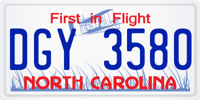 NC license plate DGY3580