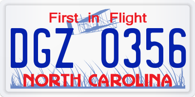 NC license plate DGZ0356