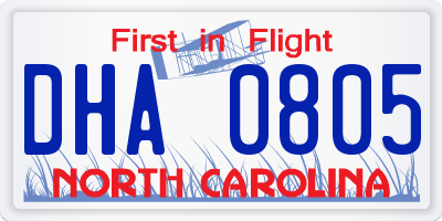NC license plate DHA0805