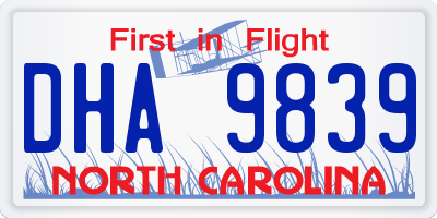 NC license plate DHA9839