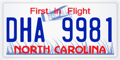 NC license plate DHA9981