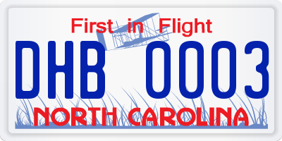 NC license plate DHB0003