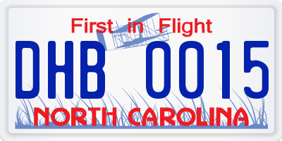 NC license plate DHB0015