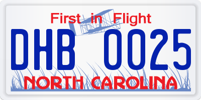NC license plate DHB0025