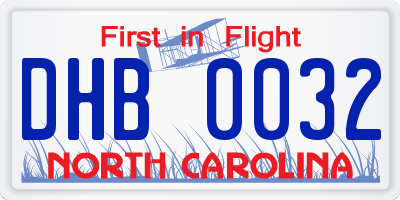 NC license plate DHB0032