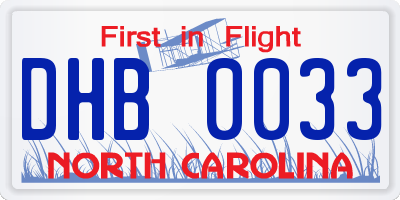 NC license plate DHB0033