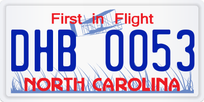 NC license plate DHB0053