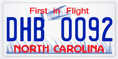 NC license plate DHB0092