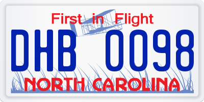NC license plate DHB0098